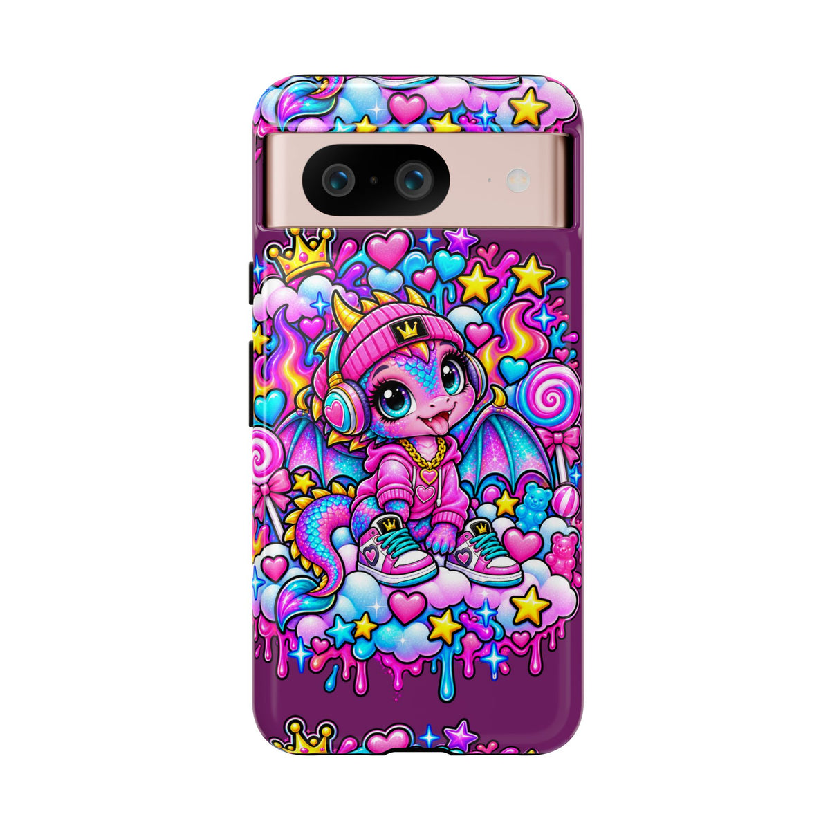 Cute Dragon Phone Case Purple Heart Crown Design