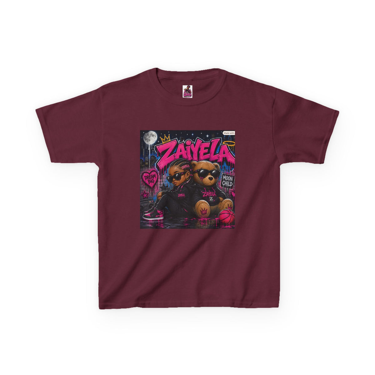 Kids Tee — "Zayiela" Cute Bear Cartoon Graphic Shirt