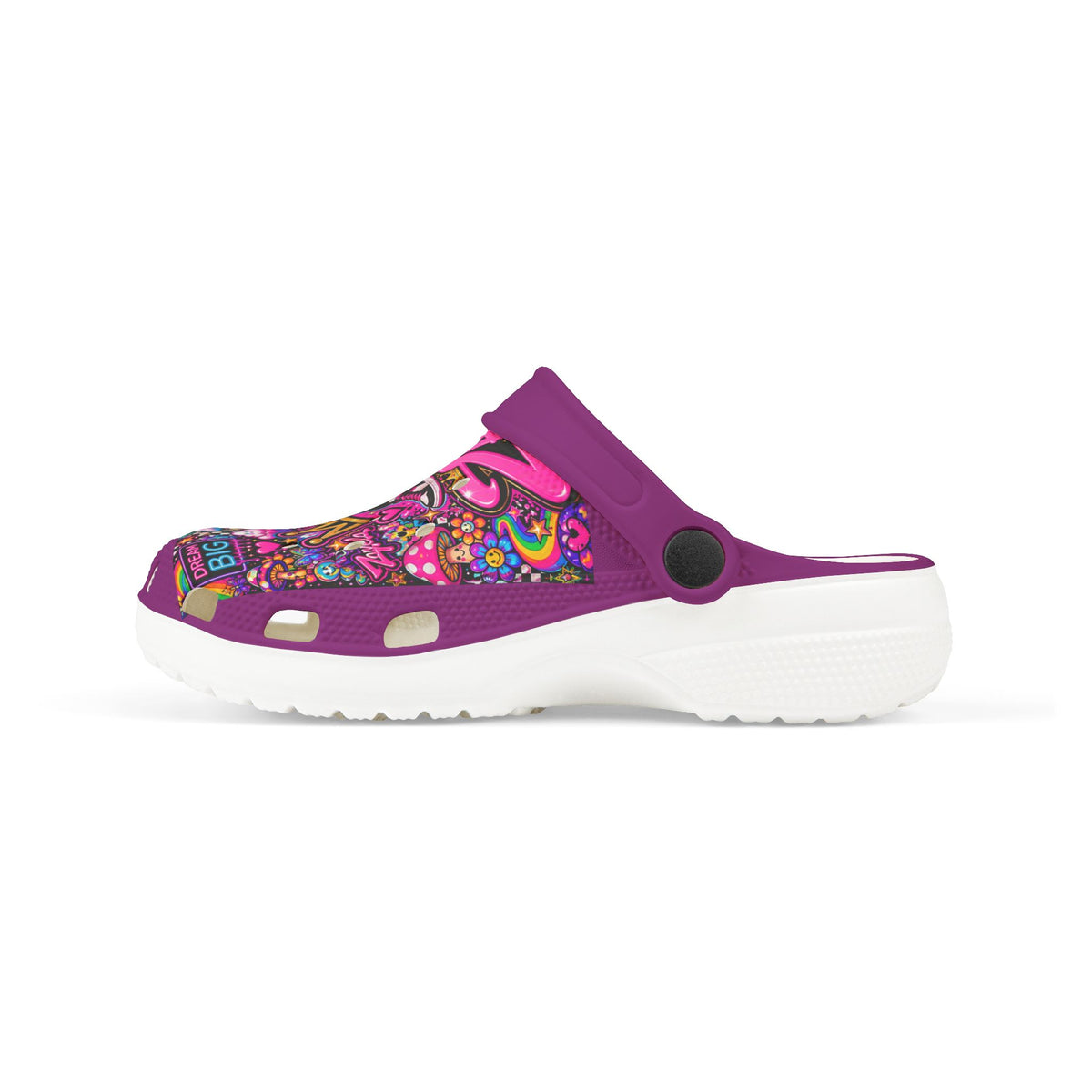 Girls' Purple Princess EVA Foam Clogs — Cute Cartoon Hearts & Crown All-Over Print