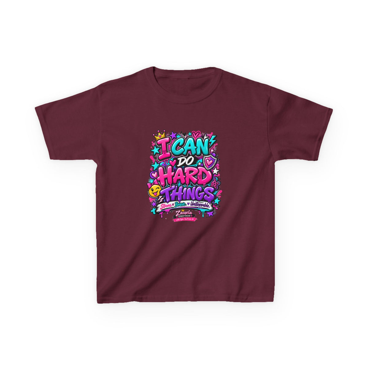 Kids T‑Shirt — "I Can Do Hard Things" Colorful Motivational Graphic Tee