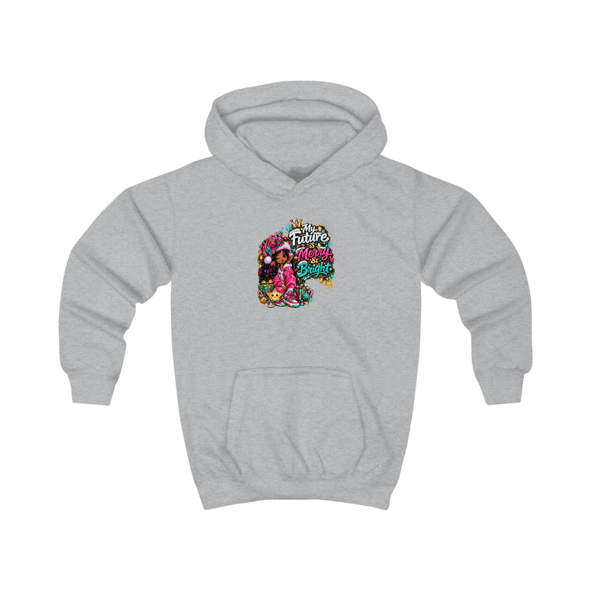 Kids Hoodie My Future Is Merry and Bright Colorful Holiday Skull Graphic Hoodie for Kids