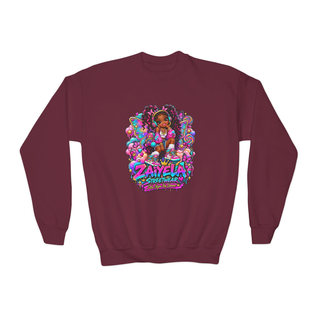 Youth Crewneck Sweatshirt Colorful Girl Character Graphic Fairy Streetwear Princess