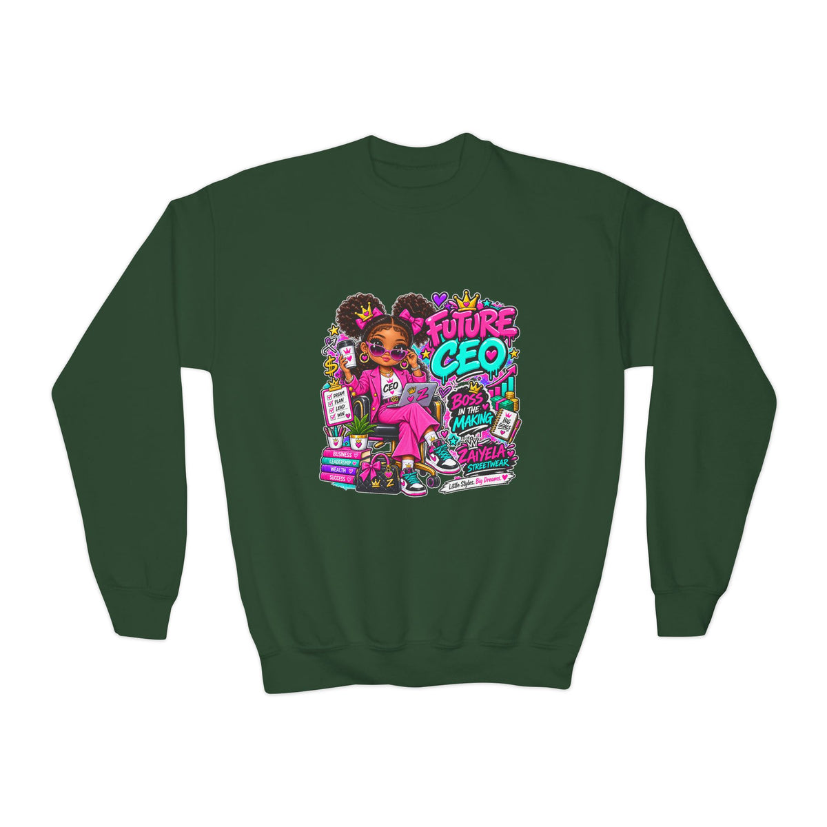 Youth Crewneck Sweatshirt Future CEO Big Dreams Big Goals Graphic Pullover