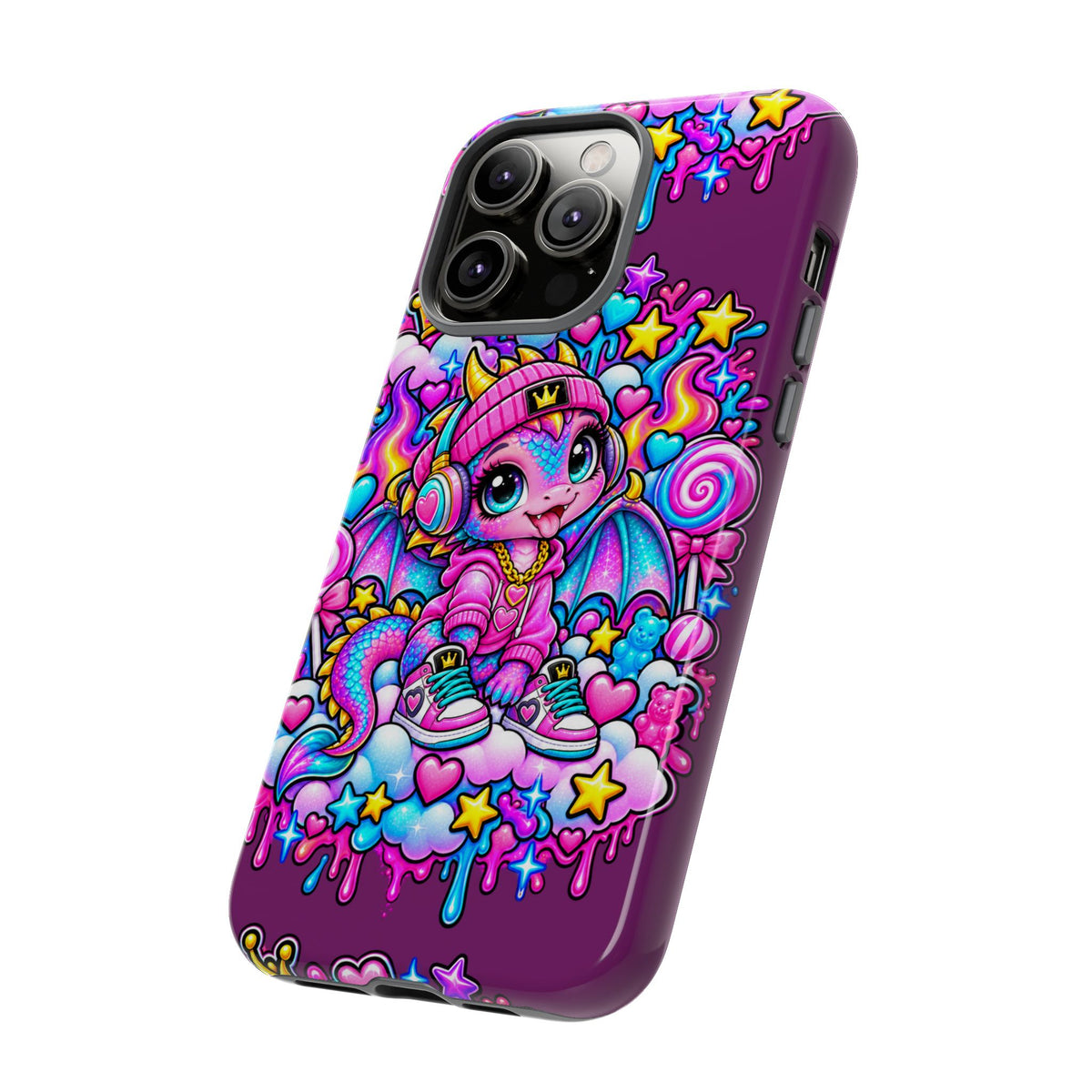 Cute Dragon Phone Case Purple Heart Crown Design