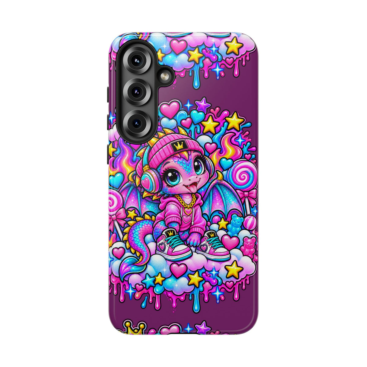 Cute Dragon Phone Case Purple Heart Crown Design