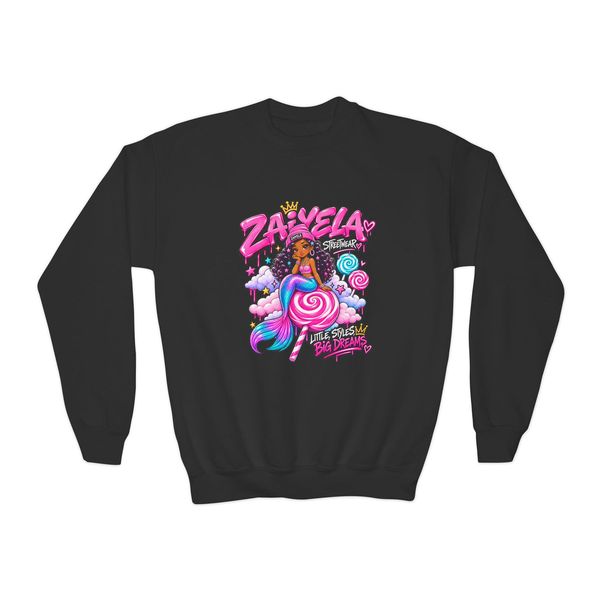 Youth Crewneck Sweatshirt — Zariella Candy Cloud Graphic