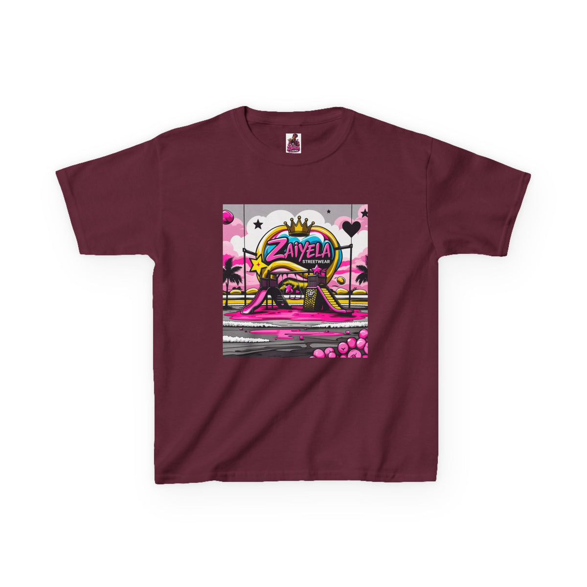Kids T-Shirt Retro Pink Sunset Skate Monster  Zaiyela Graphic