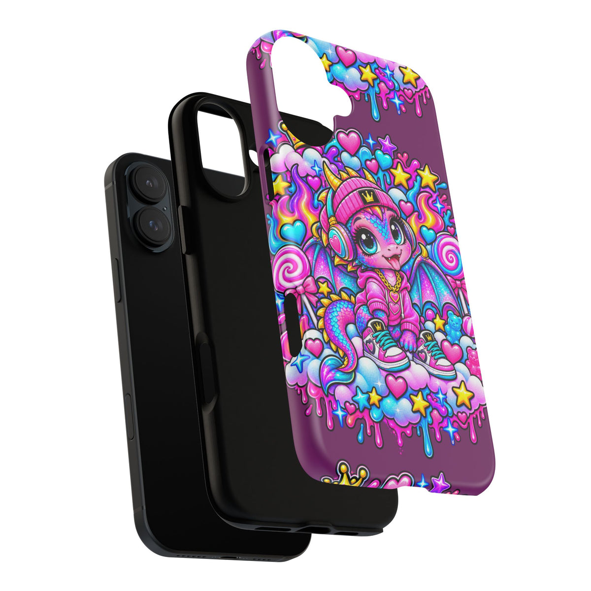 Cute Dragon Phone Case Purple Heart Crown Design