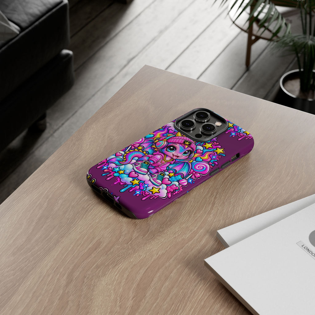 Cute Dragon Phone Case Purple Heart Crown Design