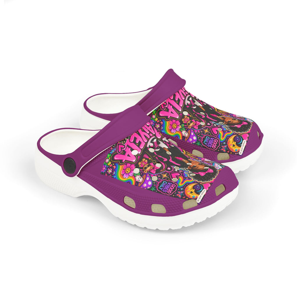 Girls' Purple Princess EVA Foam Clogs — Cute Cartoon Hearts & Crown All-Over Print