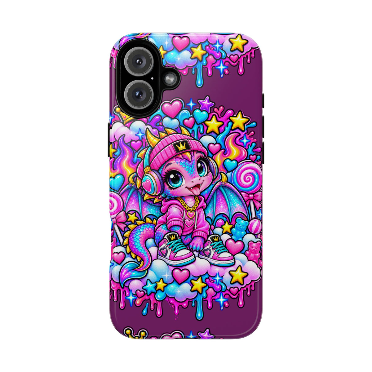 Cute Dragon Phone Case Purple Heart Crown Design