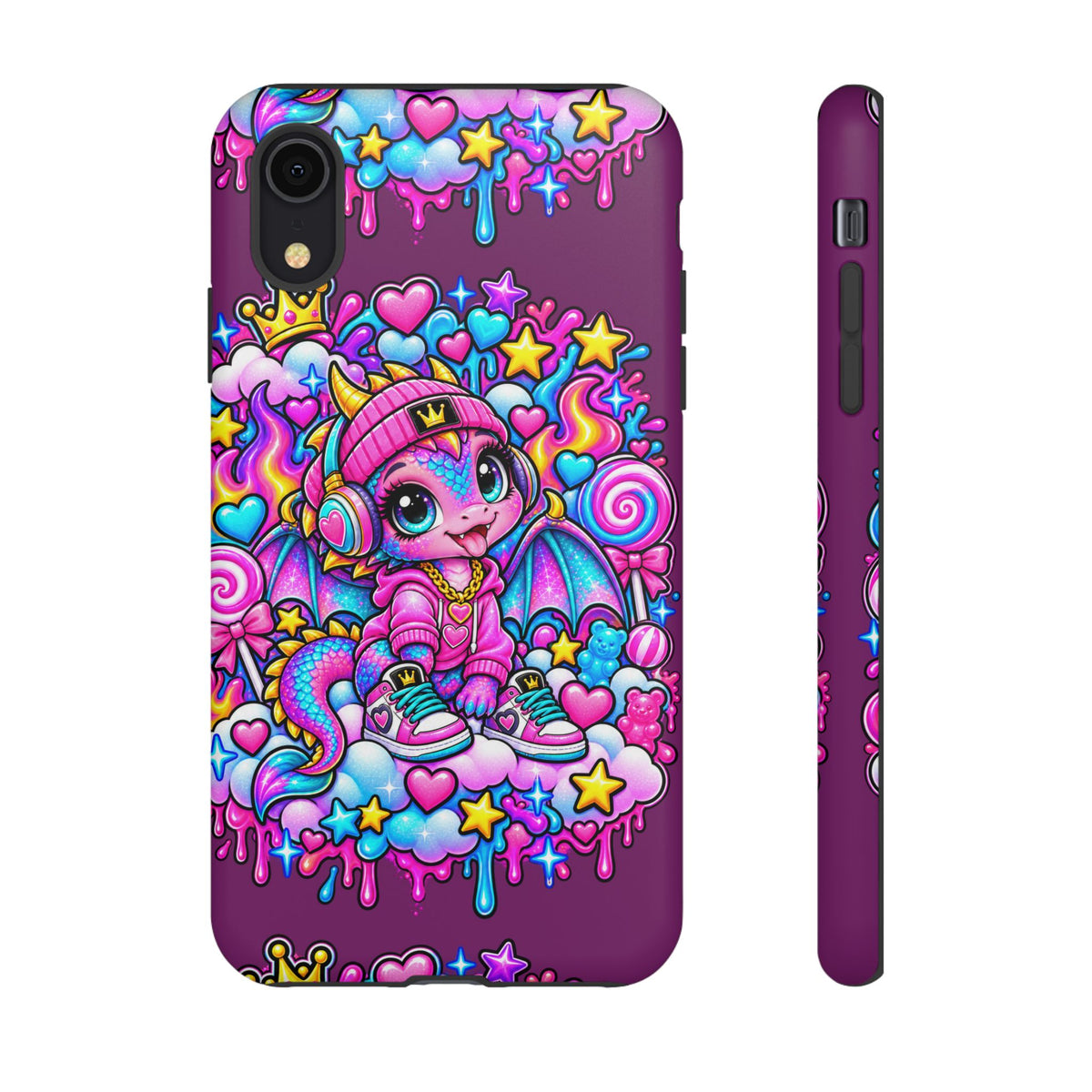 Cute Dragon Phone Case Purple Heart Crown Design