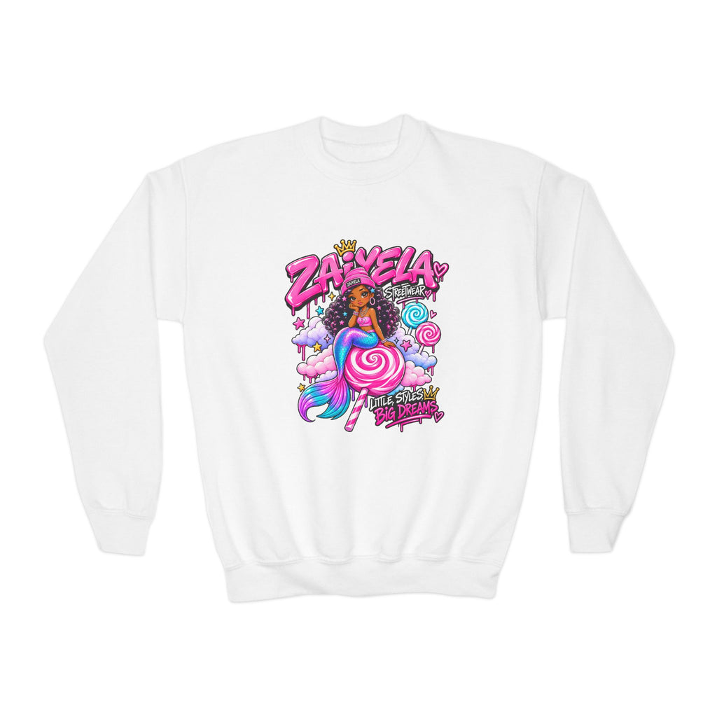 Youth Crewneck Sweatshirt — Zariella Candy Cloud Graphic