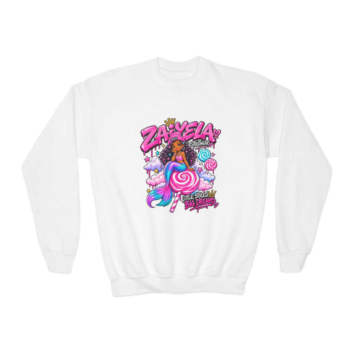 Youth Crewneck Sweatshirt — Zariella Candy Cloud Graphic