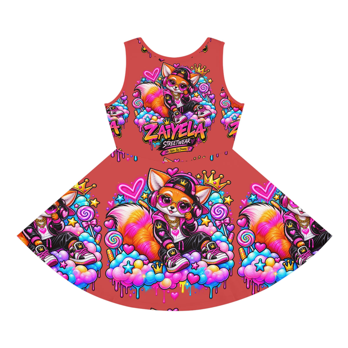 Girls' Sundress — Colorful 'Zaiyela' Streetwear Fox Print