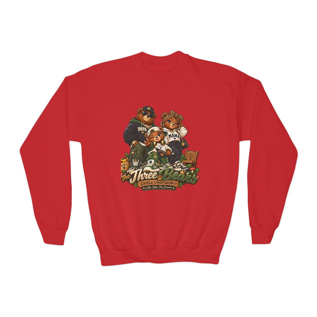 Youth Crewneck Sweatshirt - Vintage Teddy Bear Family Graphic