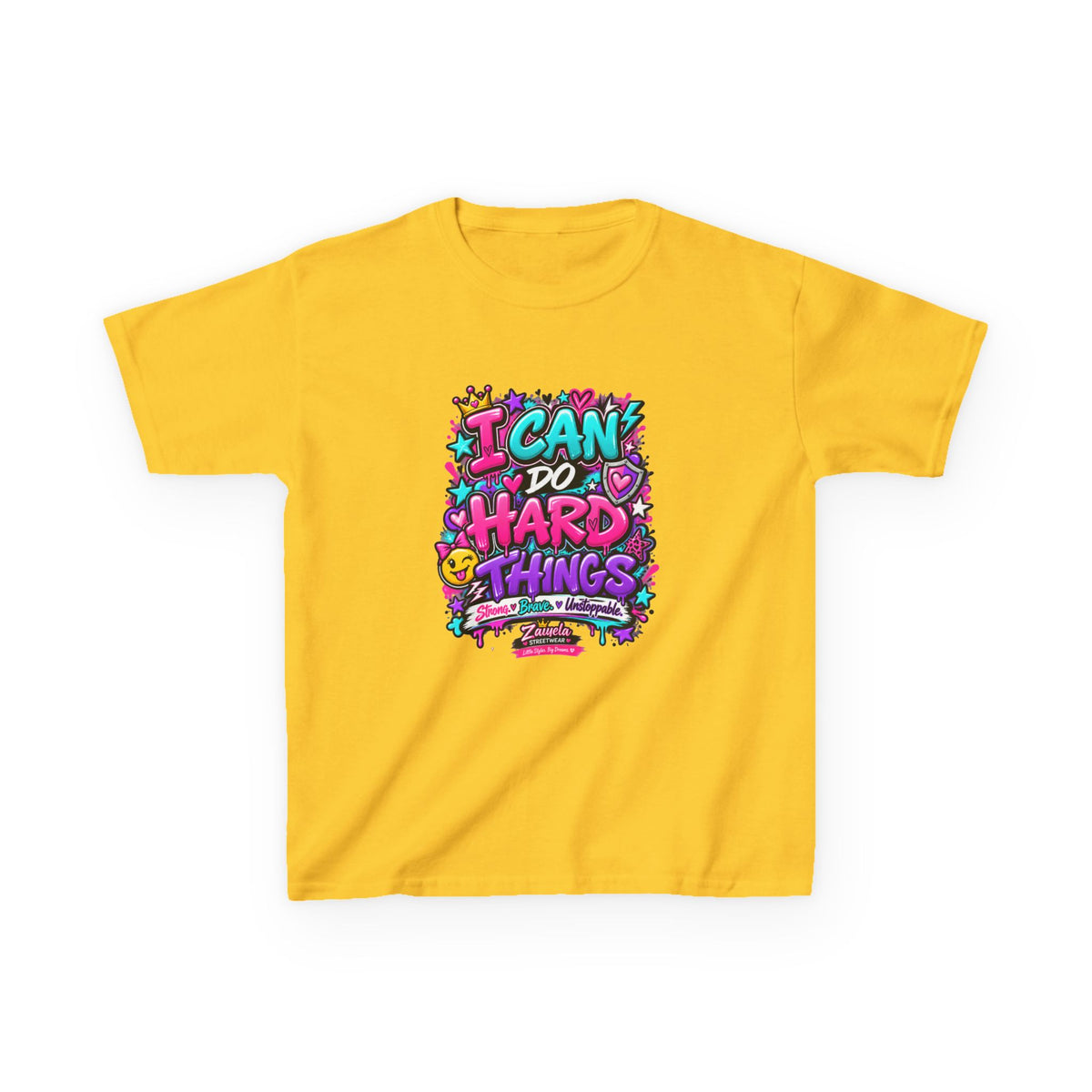Kids T‑Shirt — "I Can Do Hard Things" Colorful Motivational Graphic Tee