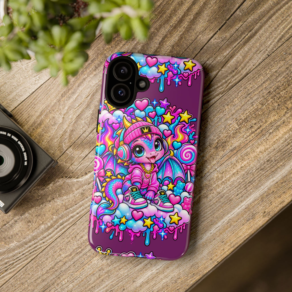 Cute Dragon Phone Case Purple Heart Crown Design