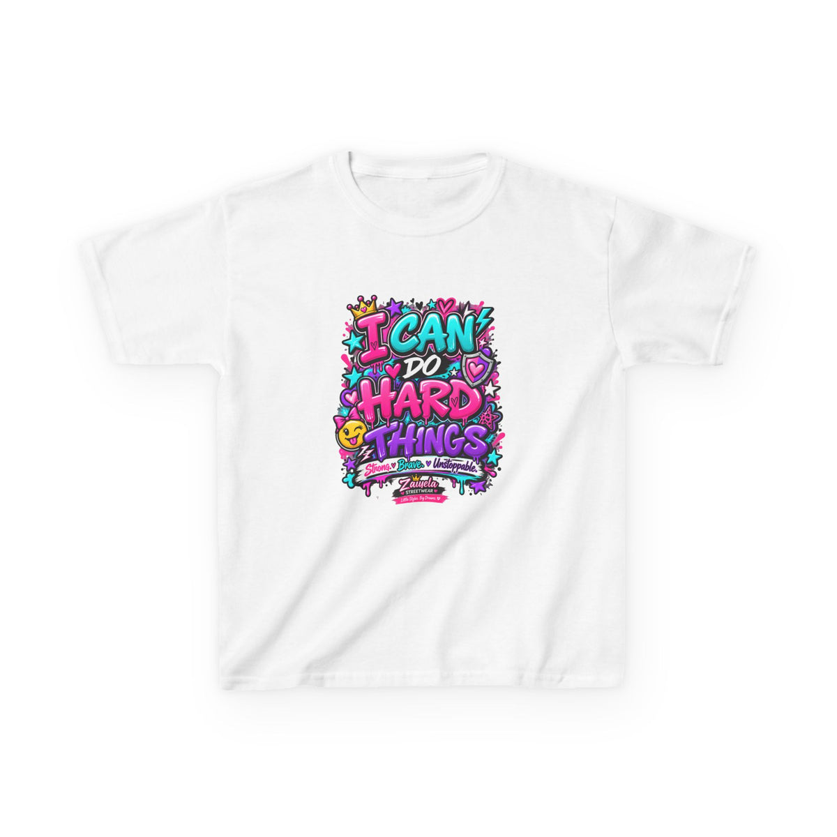 Kids T‑Shirt — "I Can Do Hard Things" Colorful Motivational Graphic Tee