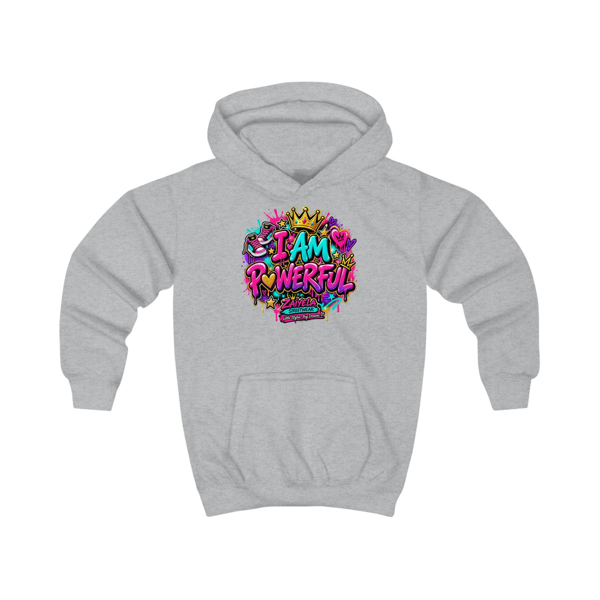 I Am Powerful Kids Hoodie Colorful Graffiti Crown Streetwear Hoodie