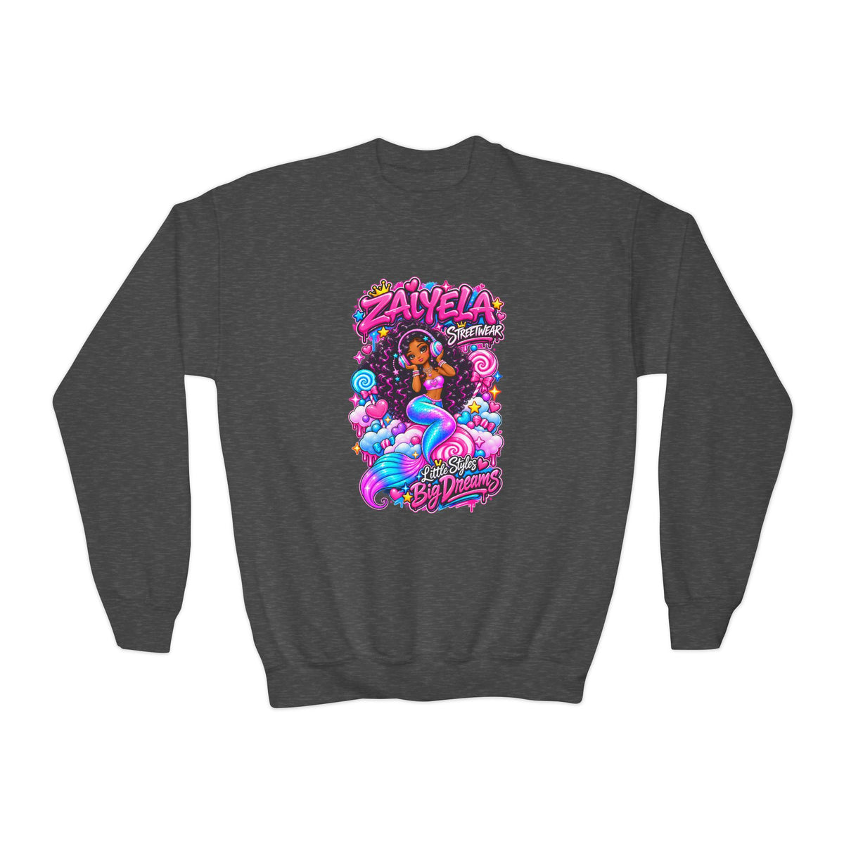 Youth Crewneck Sweatshirt Colorful Mermaid Graphic Kids Pullover