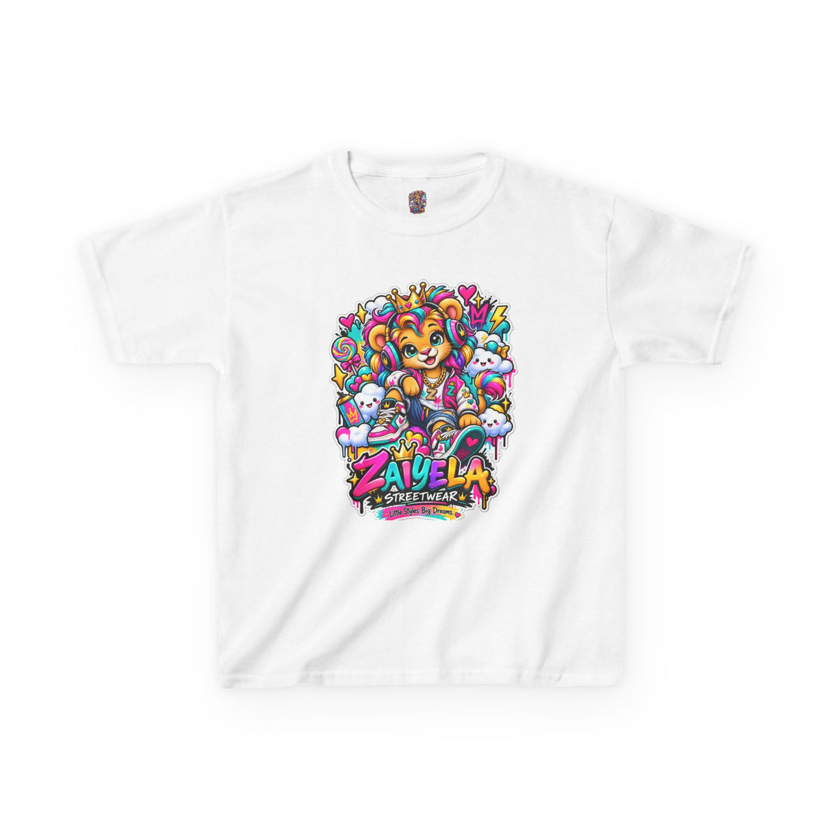Kids Tee — Colorful Cartoon Rainbow Lion Cub Graphic