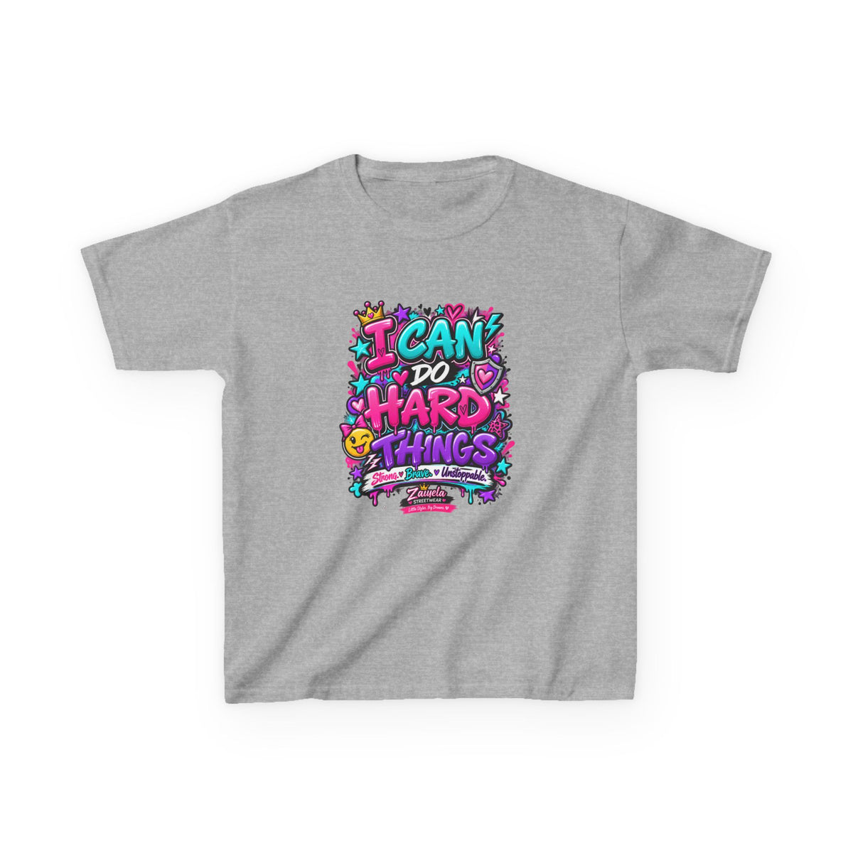 Kids T‑Shirt — "I Can Do Hard Things" Colorful Motivational Graphic Tee