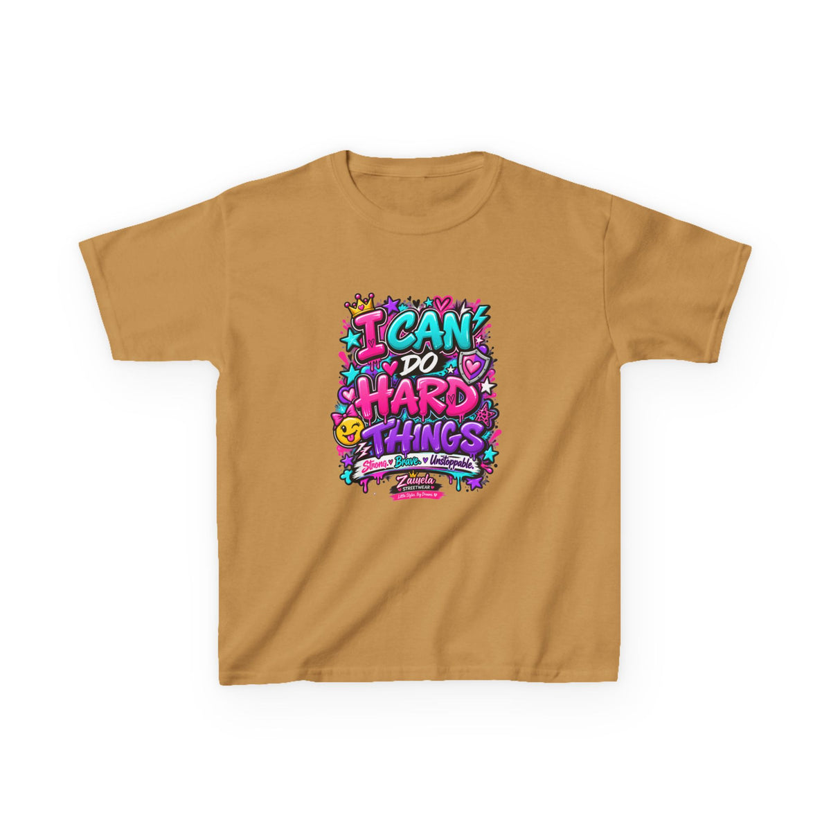 Kids T‑Shirt — "I Can Do Hard Things" Colorful Motivational Graphic Tee