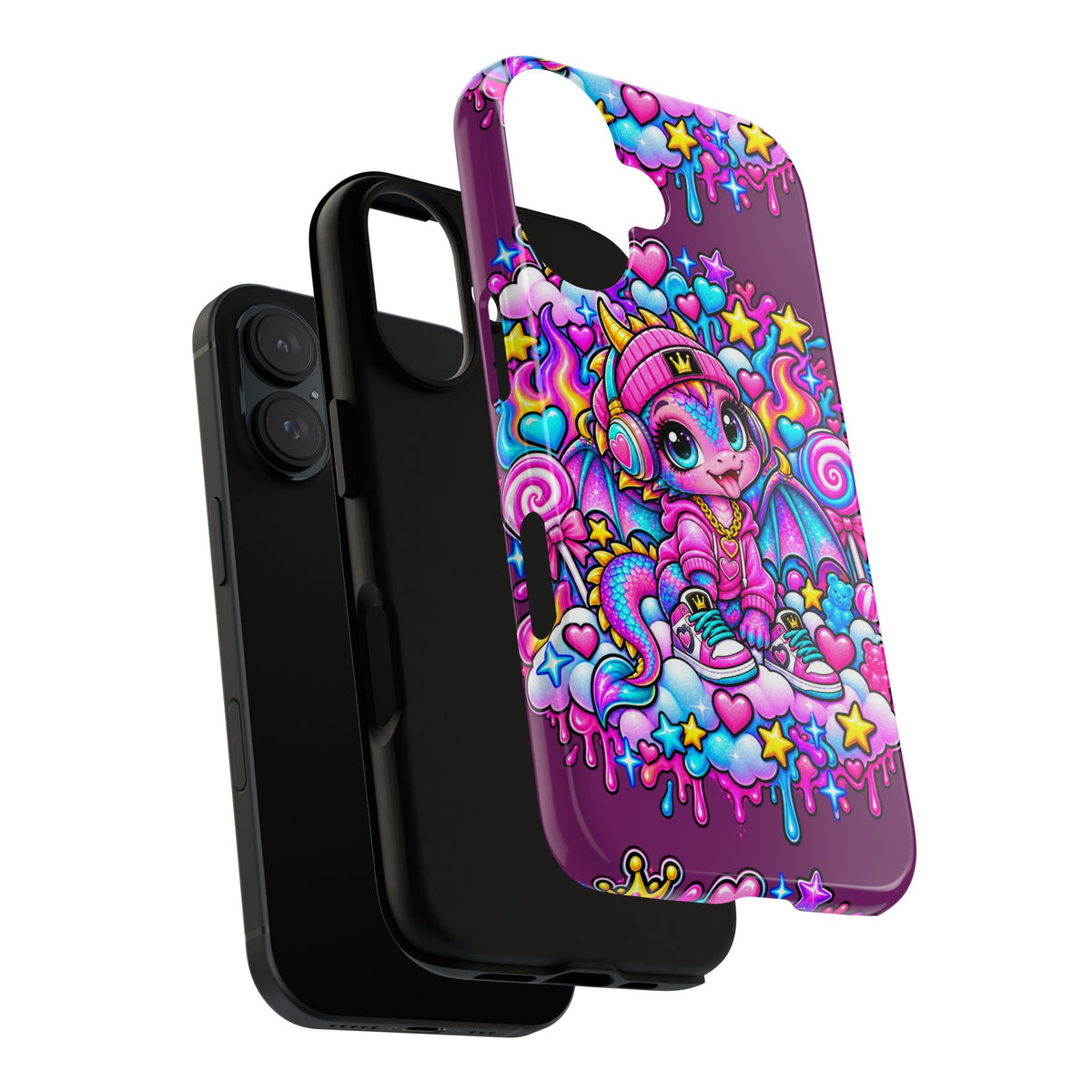 Cute Dragon Phone Case Purple Heart Crown Design