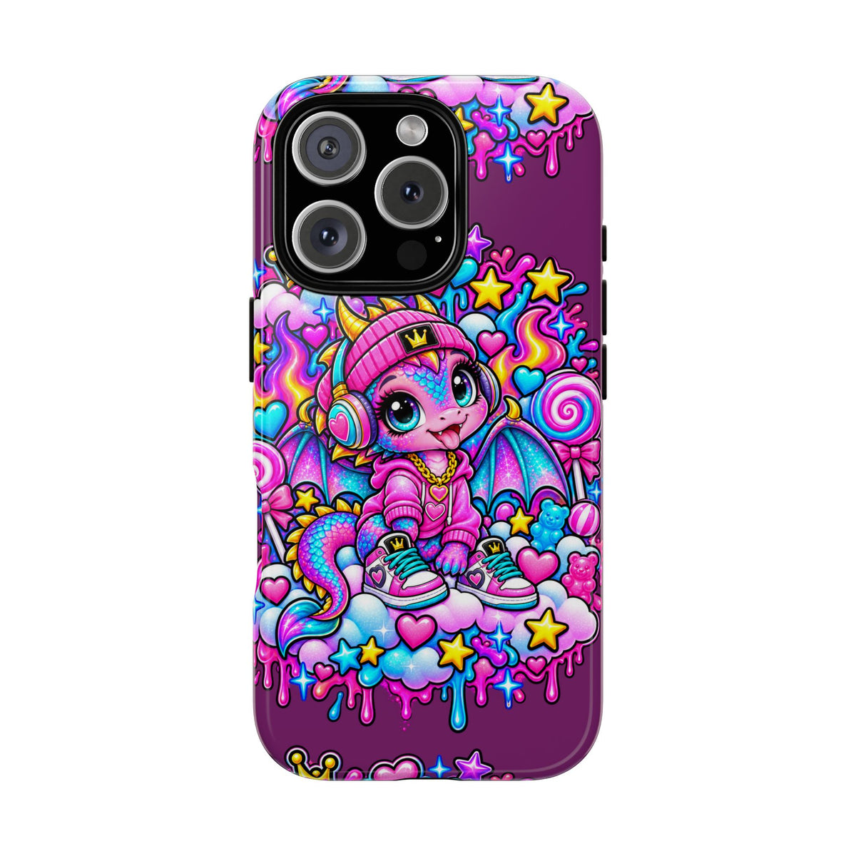 Cute Dragon Phone Case Purple Heart Crown Design