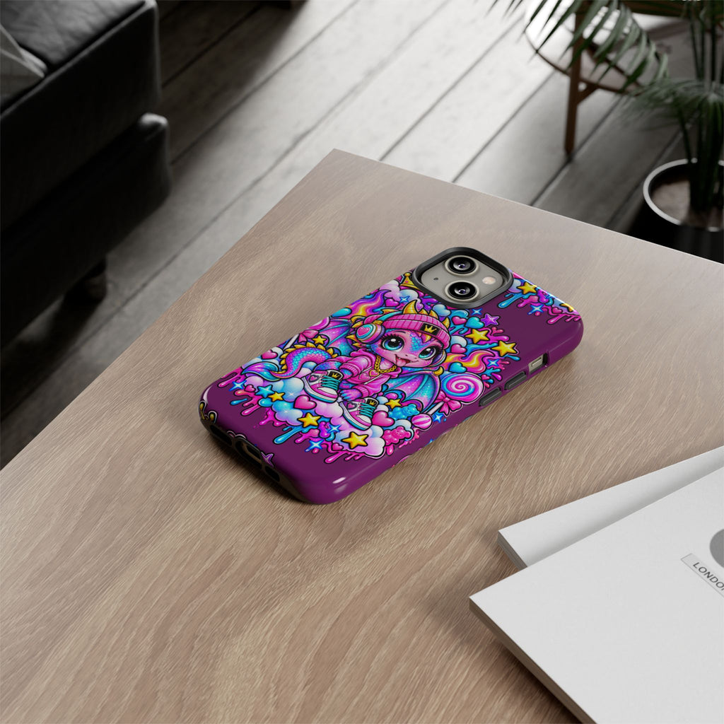 Cute Dragon Phone Case Purple Heart Crown Design