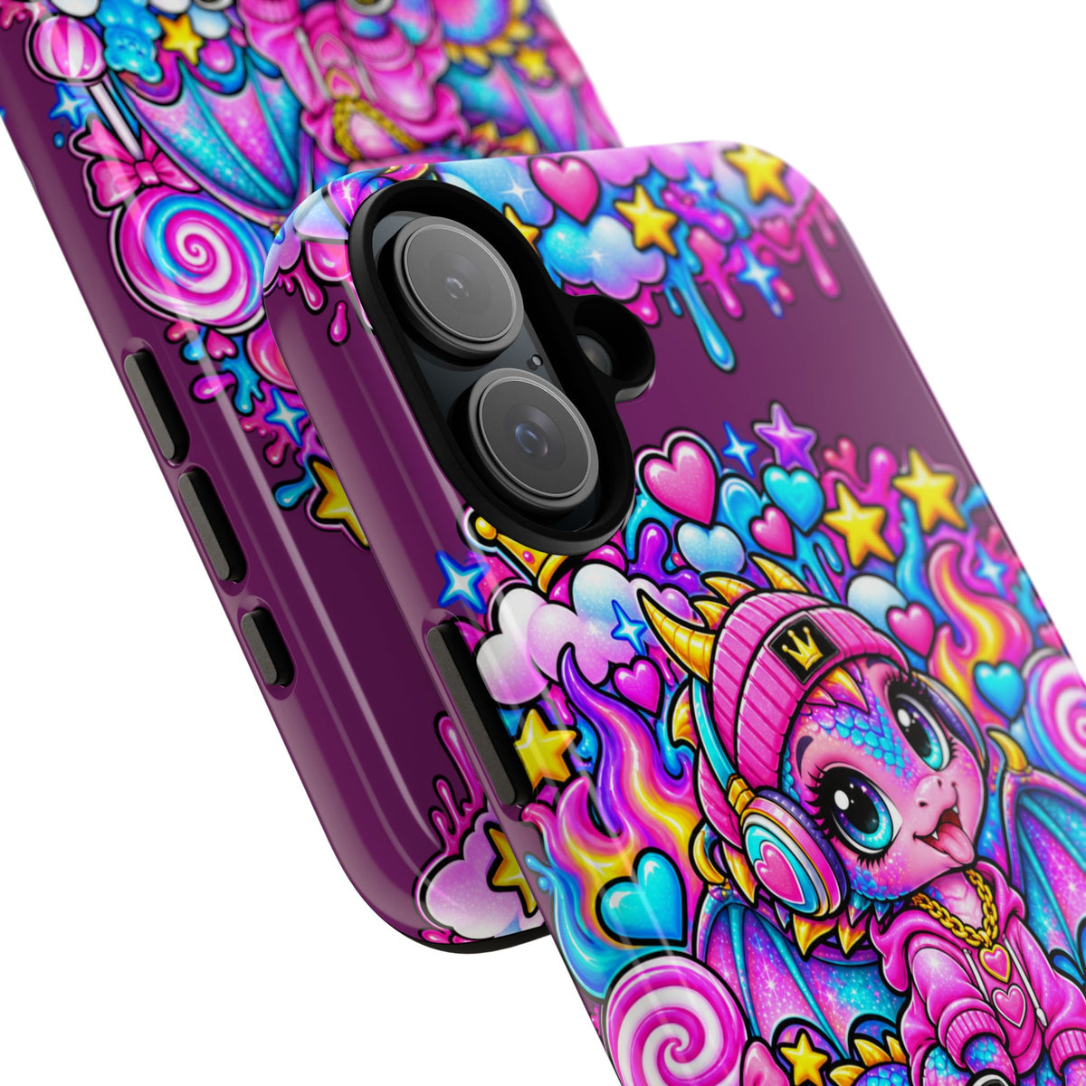 Cute Dragon Phone Case Purple Heart Crown Design
