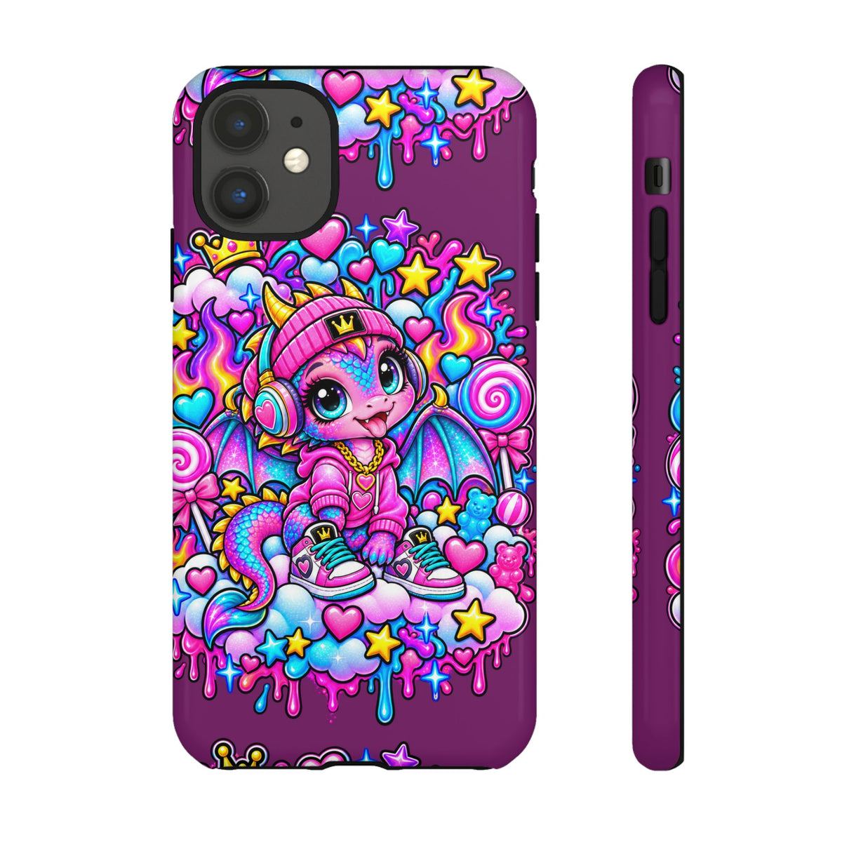 Cute Dragon Phone Case Purple Heart Crown Design