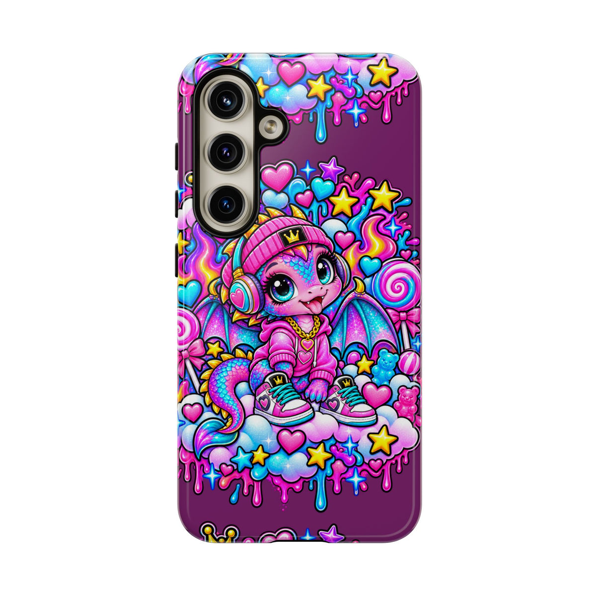 Cute Dragon Phone Case Purple Heart Crown Design