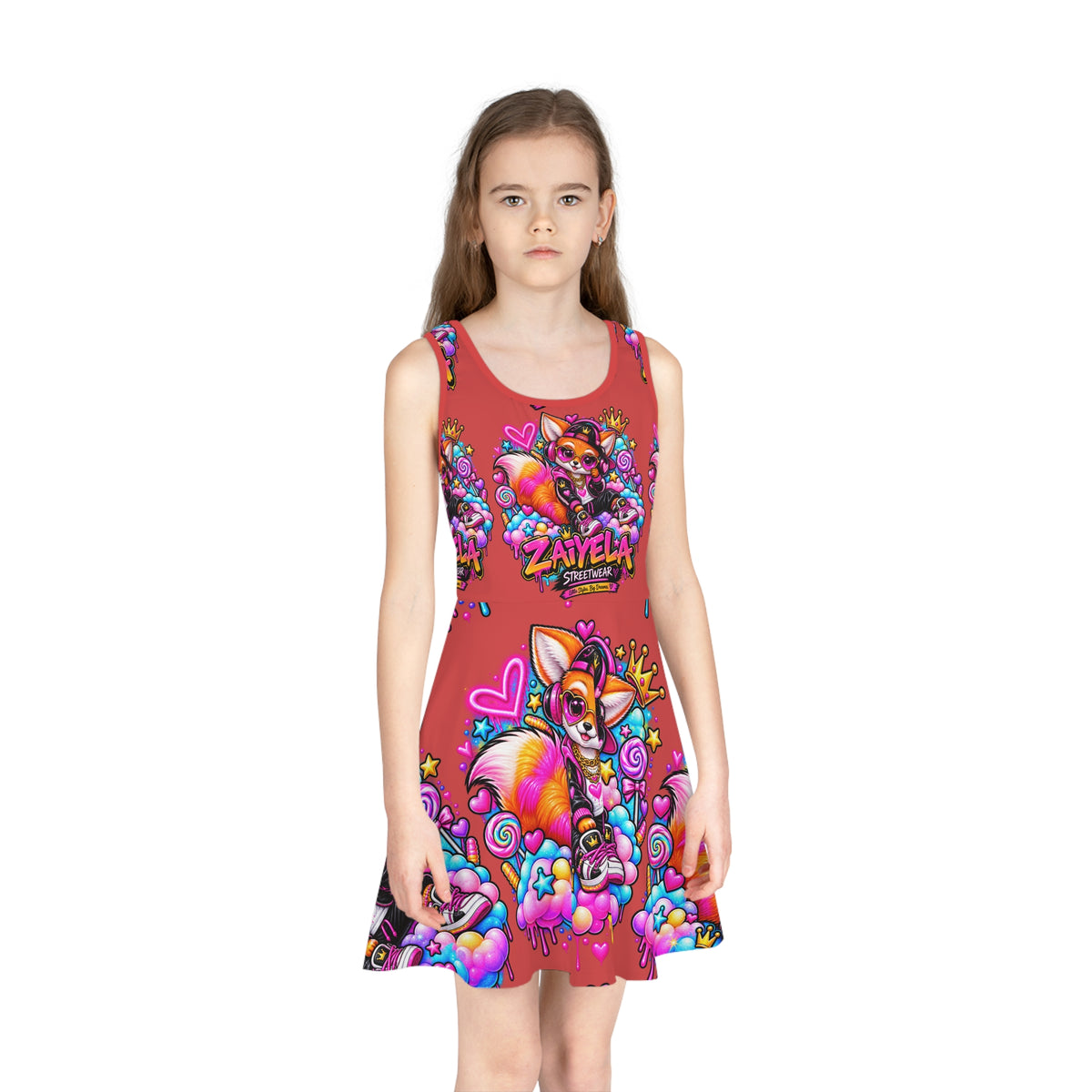 Girls' Sundress — Colorful 'Zaiyela' Streetwear Fox Print