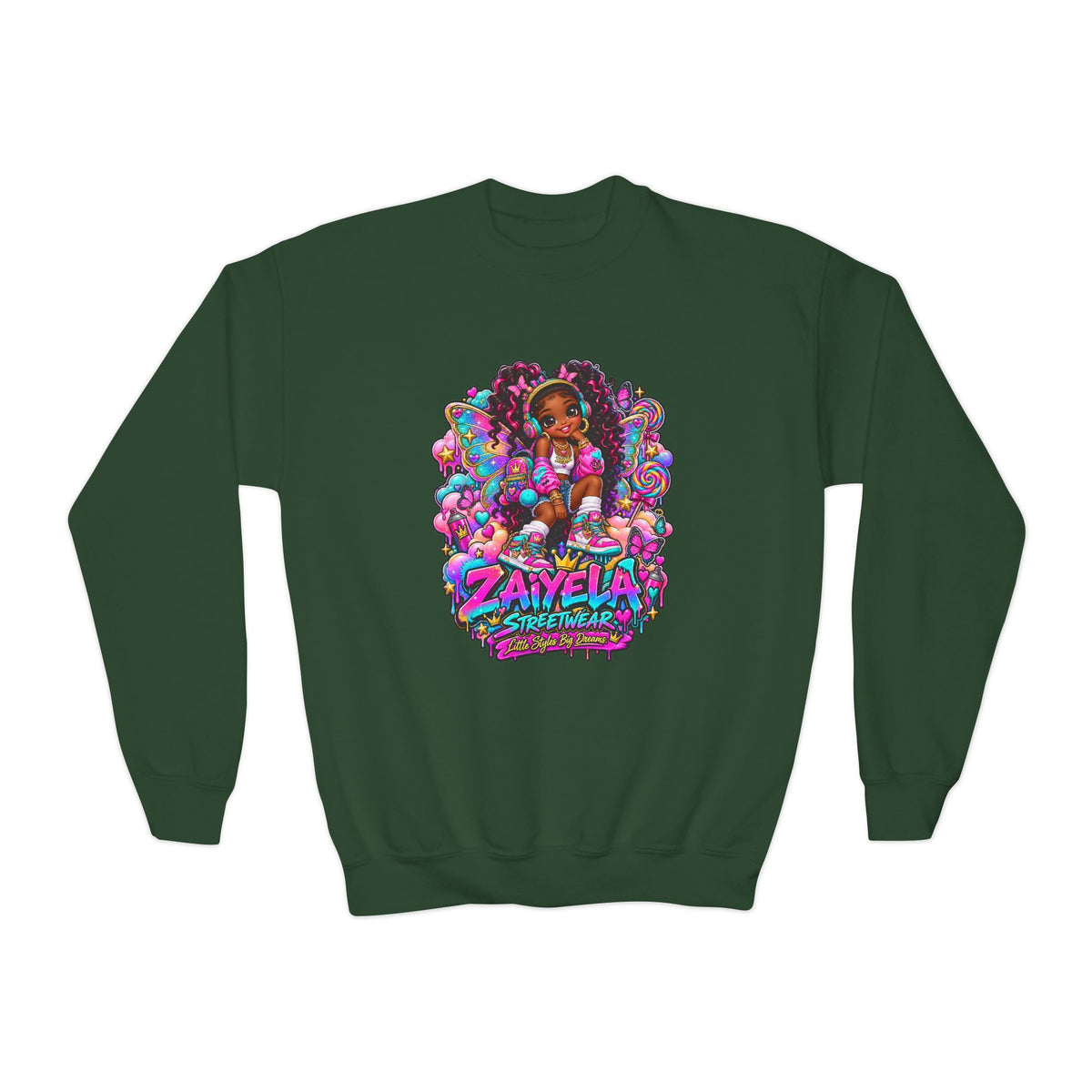 Youth Crewneck Sweatshirt Colorful Girl Character Graphic Fairy Streetwear Princess