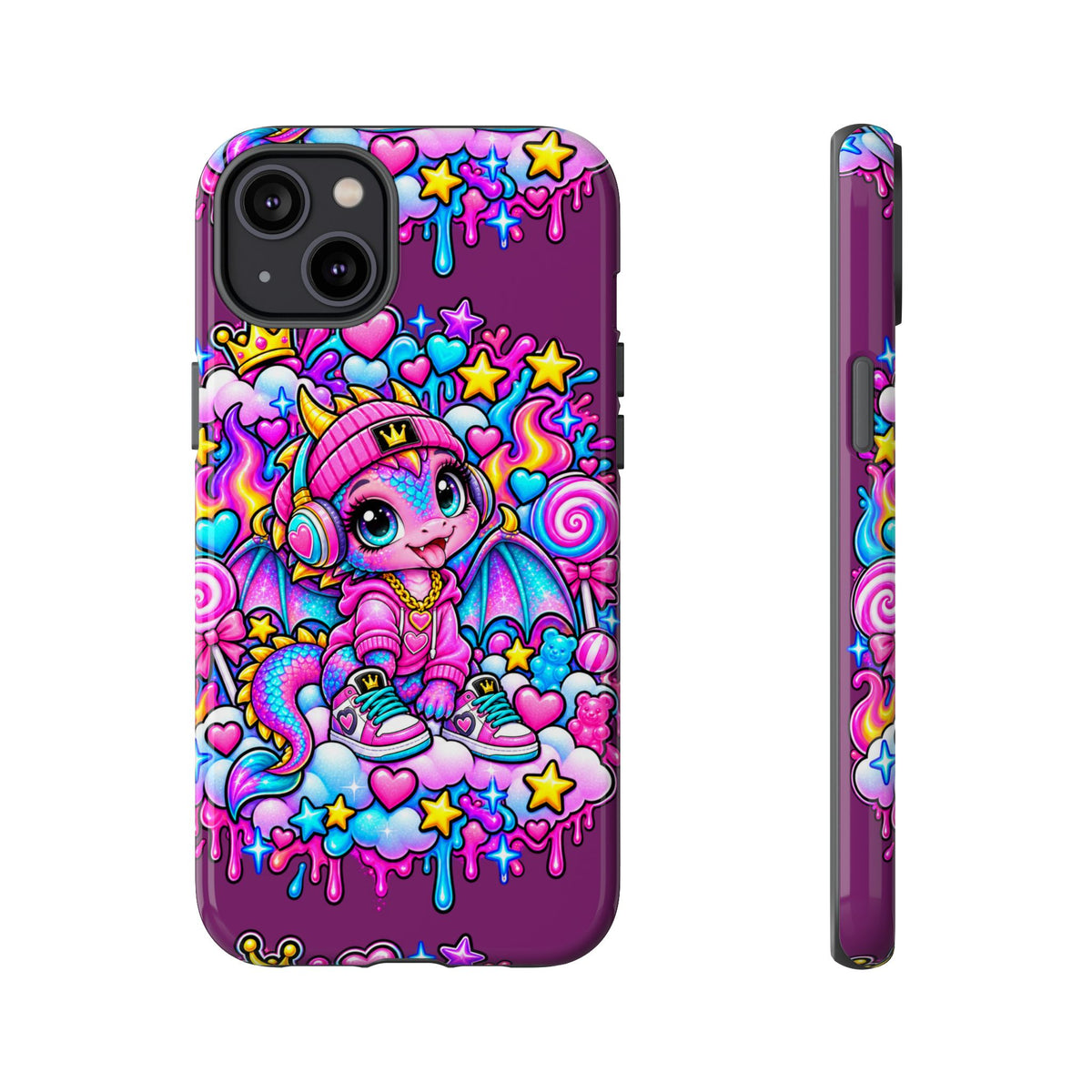 Cute Dragon Phone Case Purple Heart Crown Design