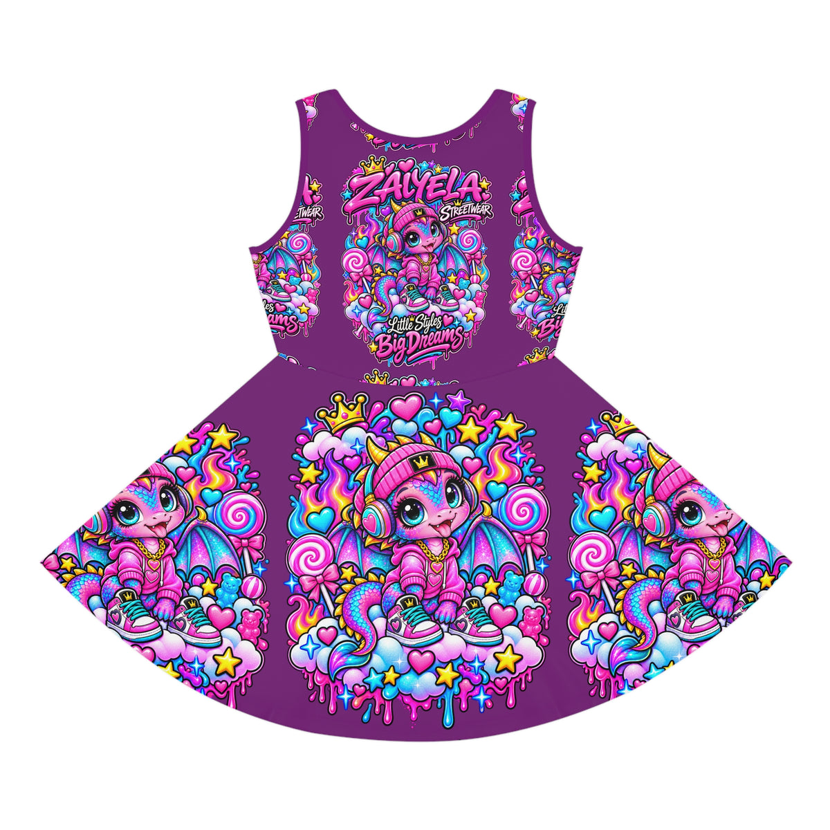 Girls' Sundress — Zalyela Big Dreams Baby Dragon All-Over Print