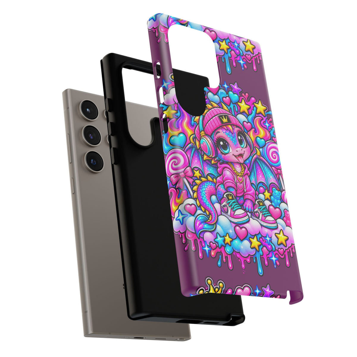 Cute Dragon Phone Case Purple Heart Crown Design
