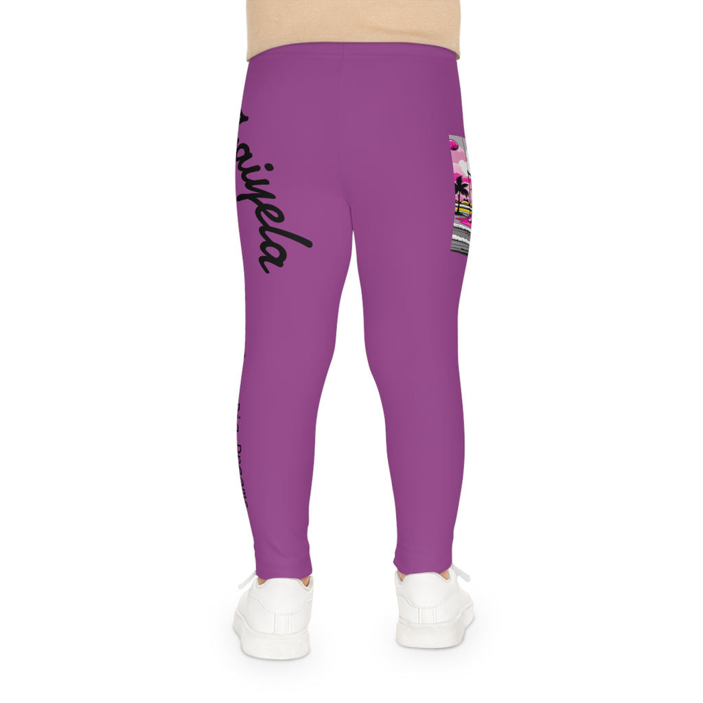Purple Kids Leggings with Colorful Graffiti Patch Design