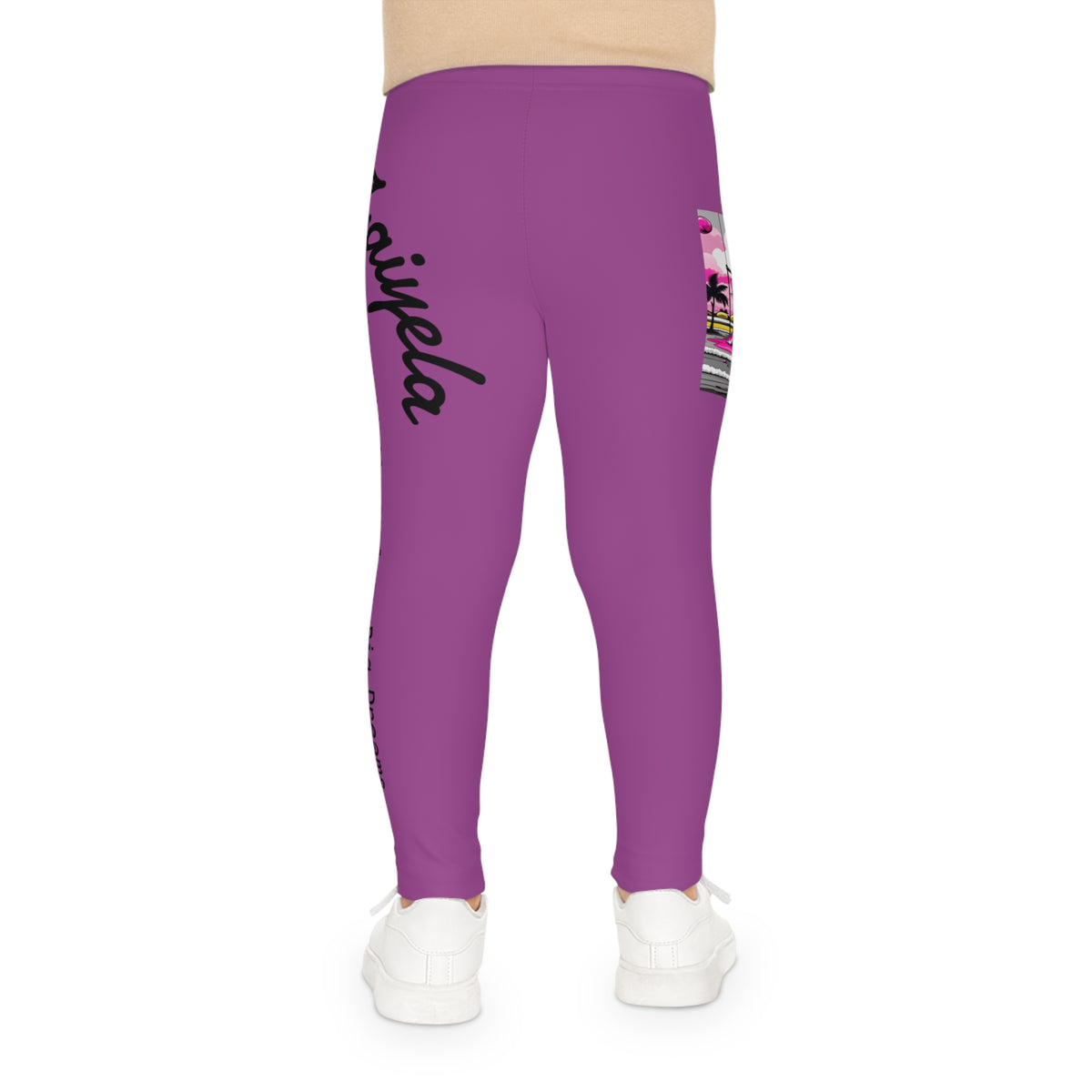 Purple Kids Leggings with Colorful Graffiti Patch Design
