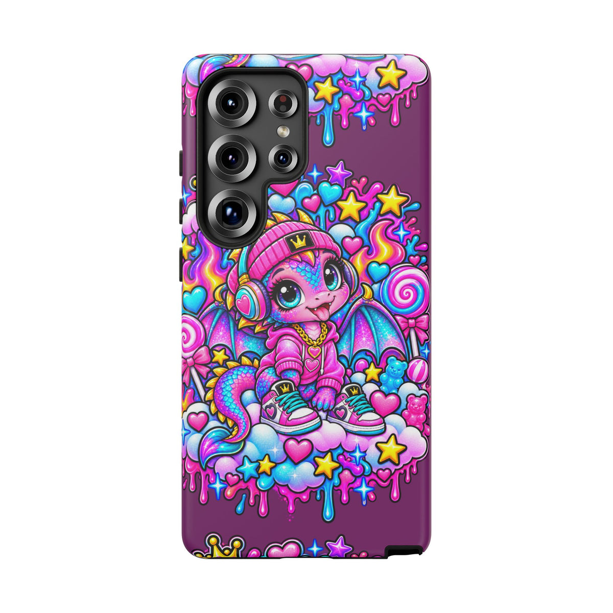 Cute Dragon Phone Case Purple Heart Crown Design