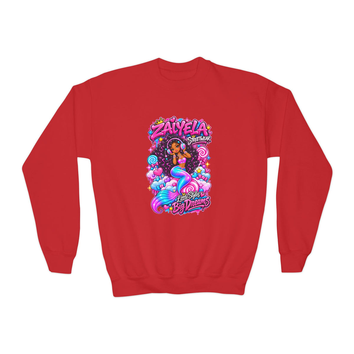 Youth Crewneck Sweatshirt Colorful Mermaid Graphic Kids Pullover