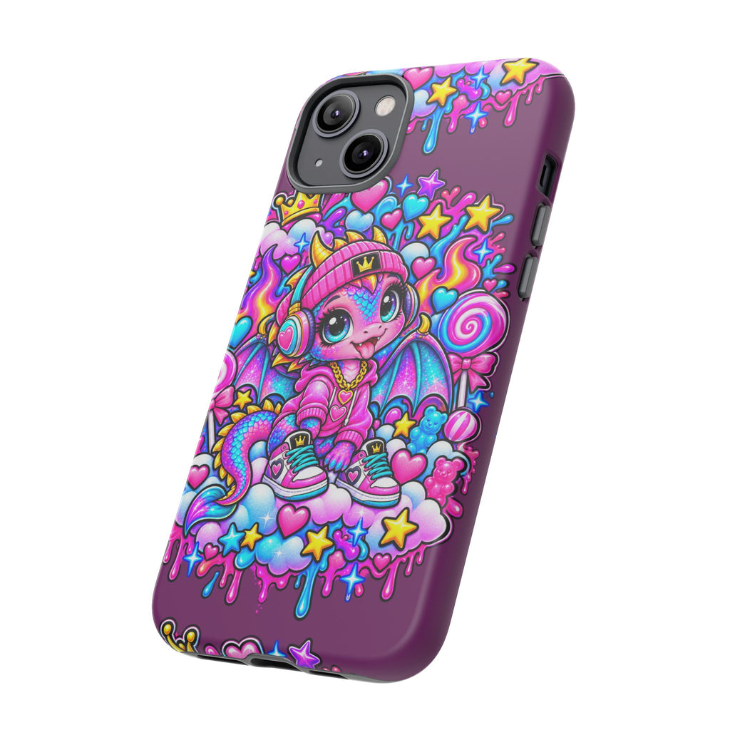 Cute Dragon Phone Case Purple Heart Crown Design
