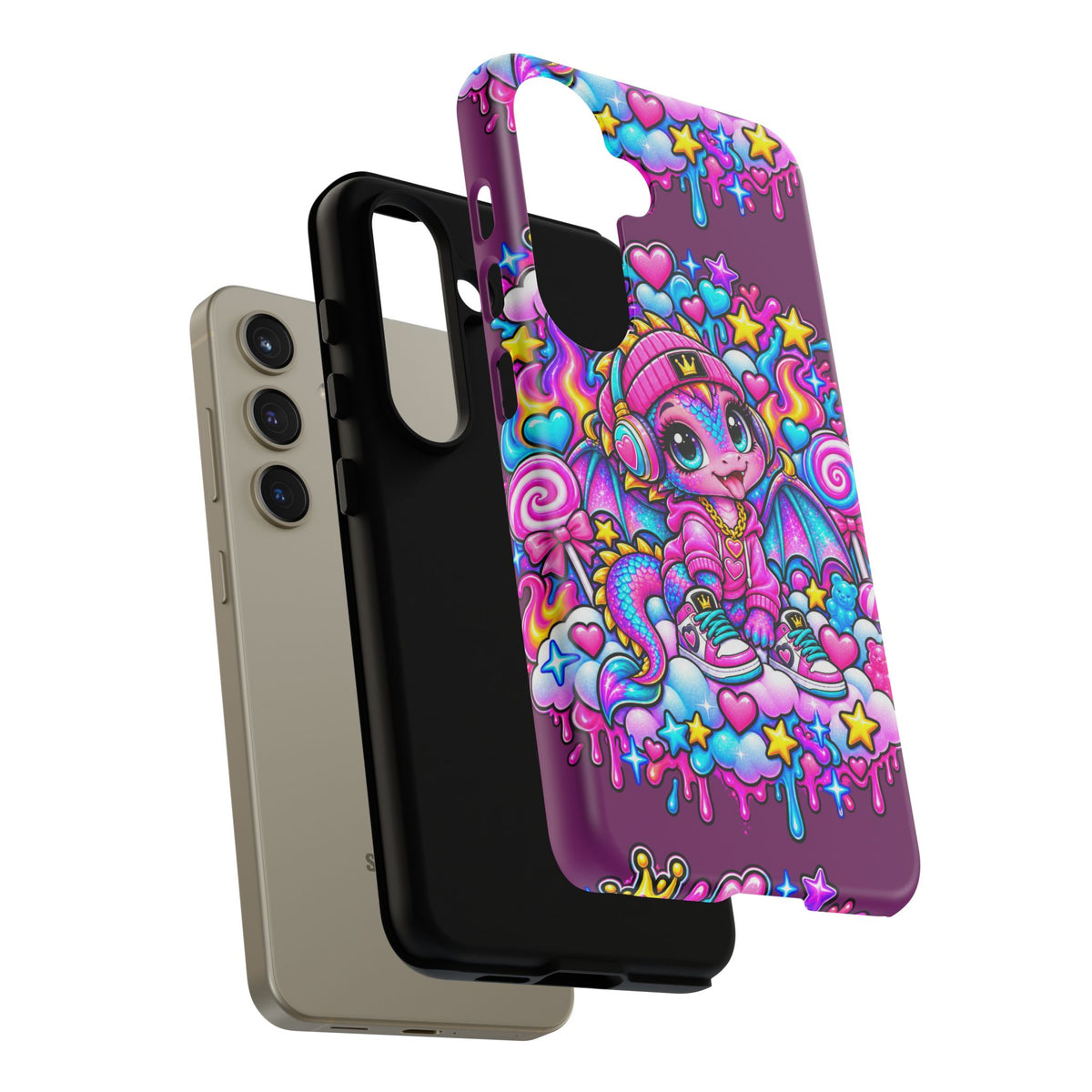 Cute Dragon Phone Case Purple Heart Crown Design