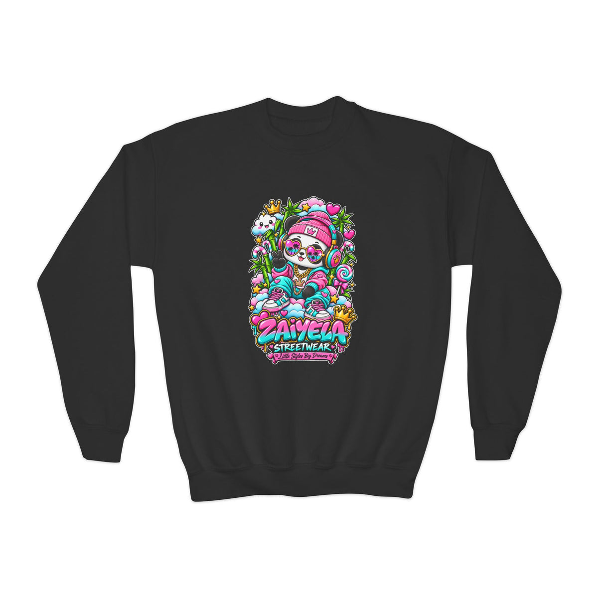 Youth Crewneck Sweatshirt Colorful Glam PandaGraphic