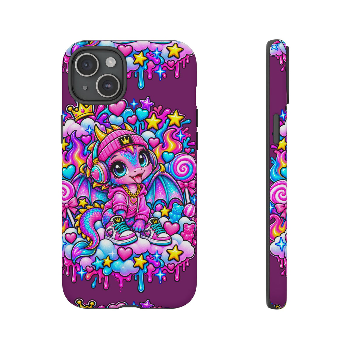 Cute Dragon Phone Case Purple Heart Crown Design