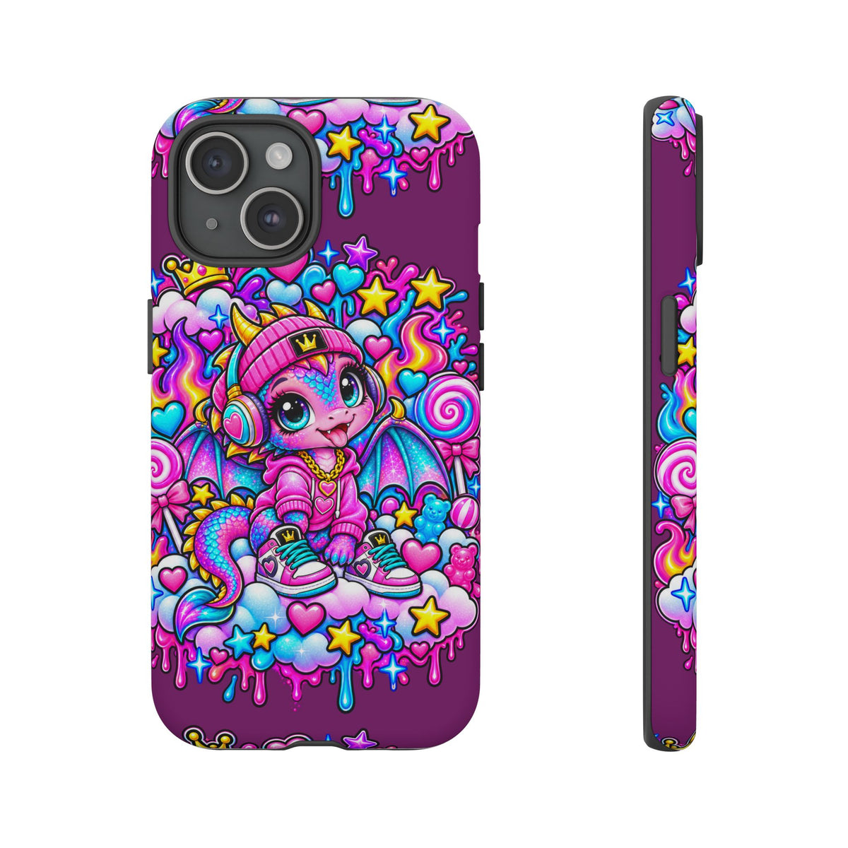 Cute Dragon Phone Case Purple Heart Crown Design