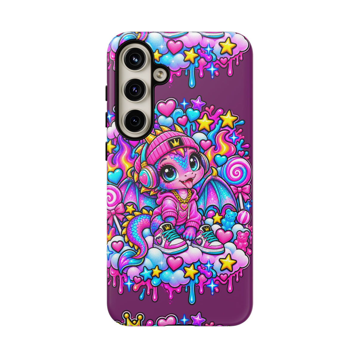 Cute Dragon Phone Case Purple Heart Crown Design