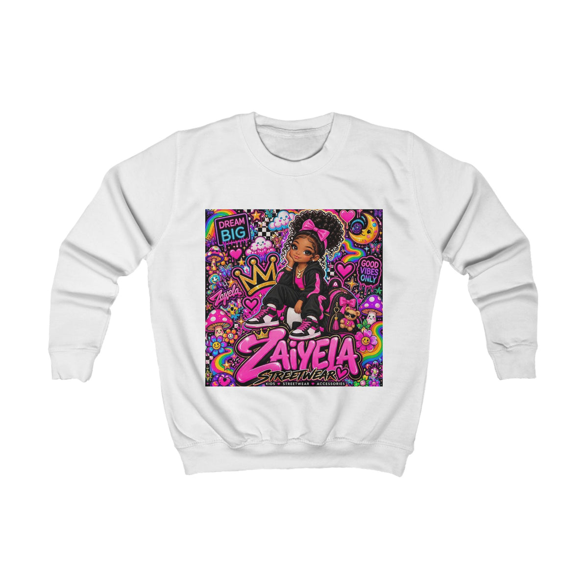Kids Sweatshirt — Personalized 'Zaiyela' Colorful Princess Graphic Crewneck